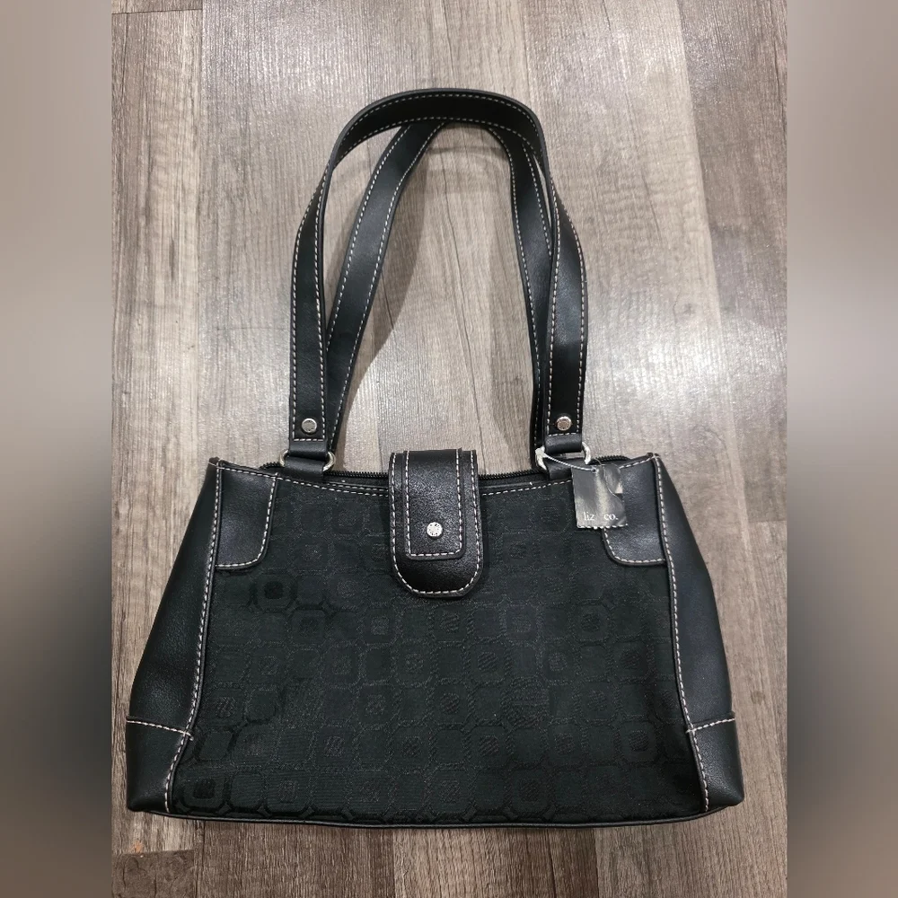 NWT Liz & Co Clairborne Black Y2k Satchel Small Wedding Formal Monogram Canvas